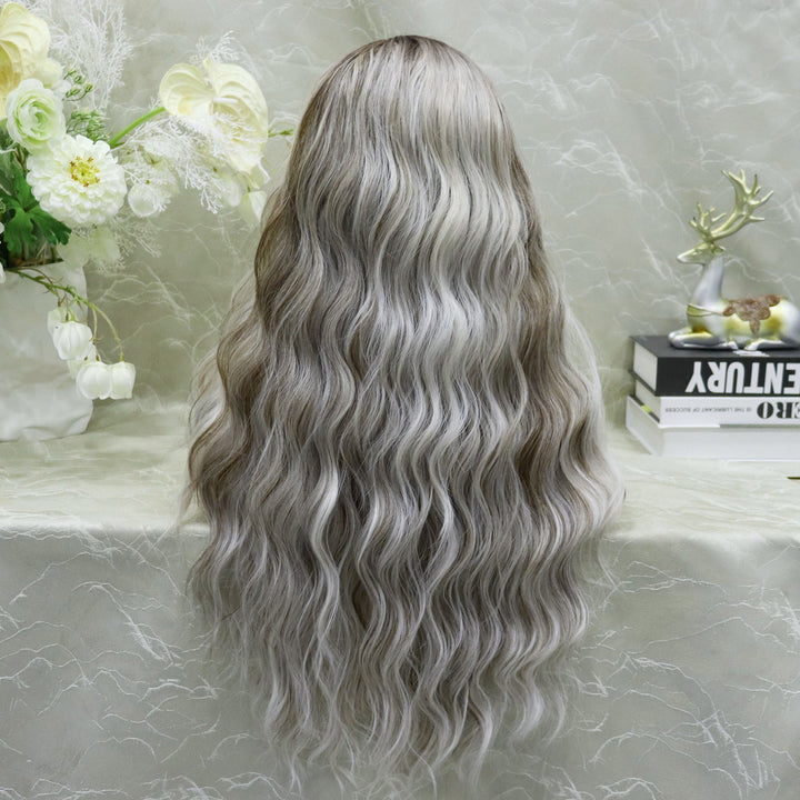 IMstyle Cathy water Wave Grey with Brown rooting 26 inches 13*4 lace Front Synthetic wig - Imstylewigs