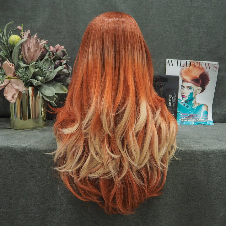 Acionna -Orange Ombre Long Loose Wave Synthetic Lace Front Wig - Imstyle-wigs