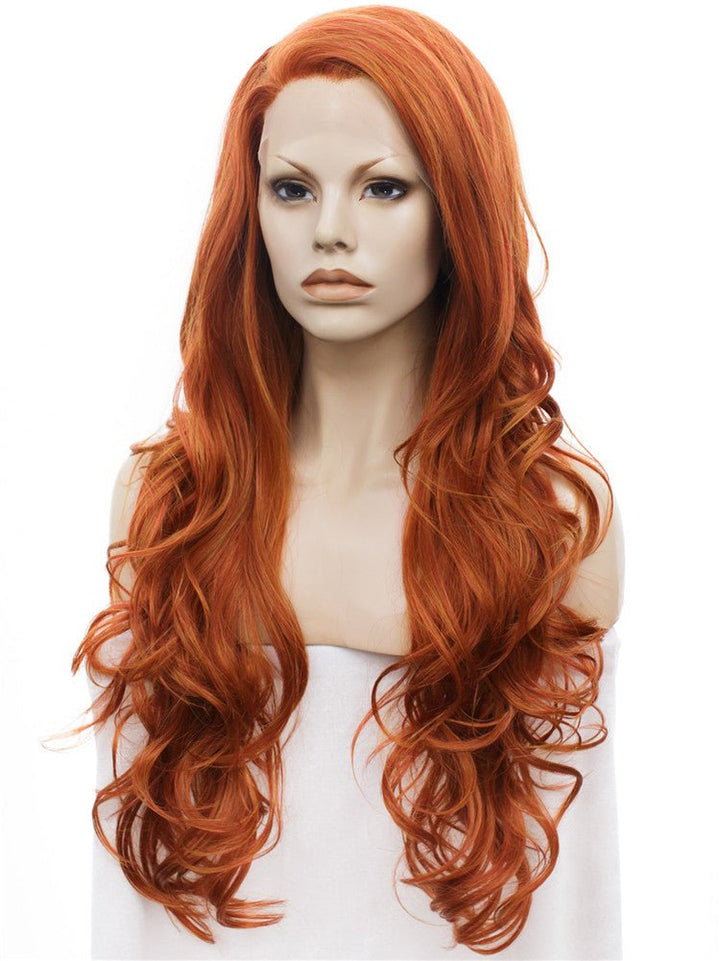 Auburn Orange Ginger Wave Long Synthetic Lace Fornt Wig - Imstyle-wigs