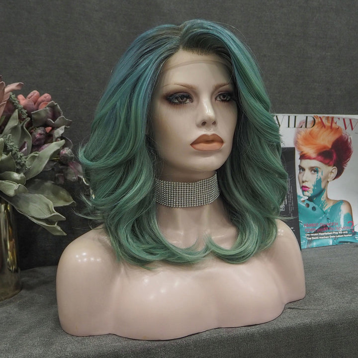 Autumn-Green Wavy Synthetic Lace Front Wig - Imstyle-wigs