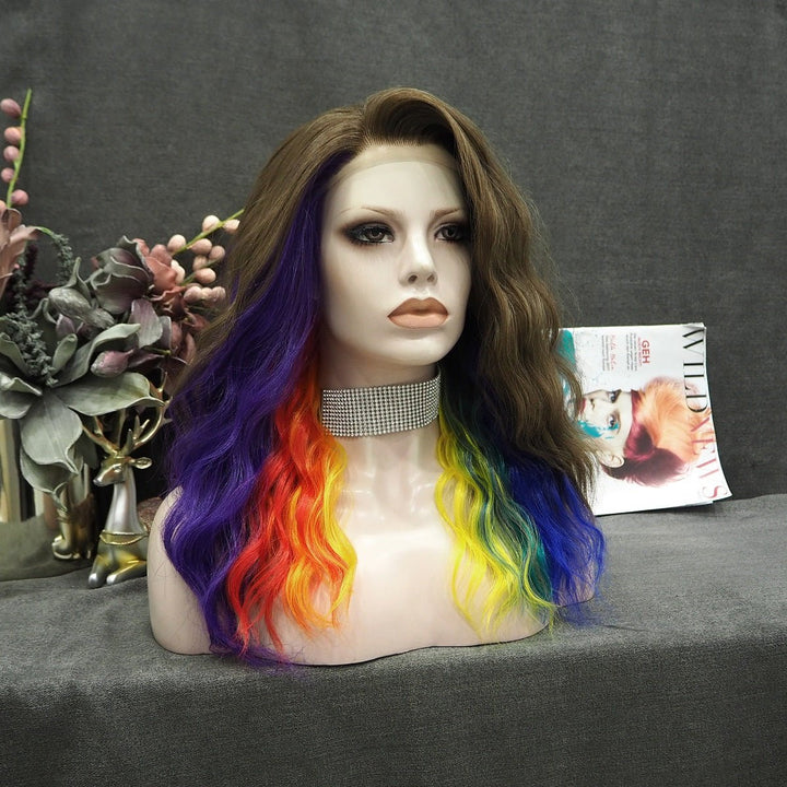 Brown Multi-Color Rainbow Curly Lace Front Wig - Imstyle-wigs