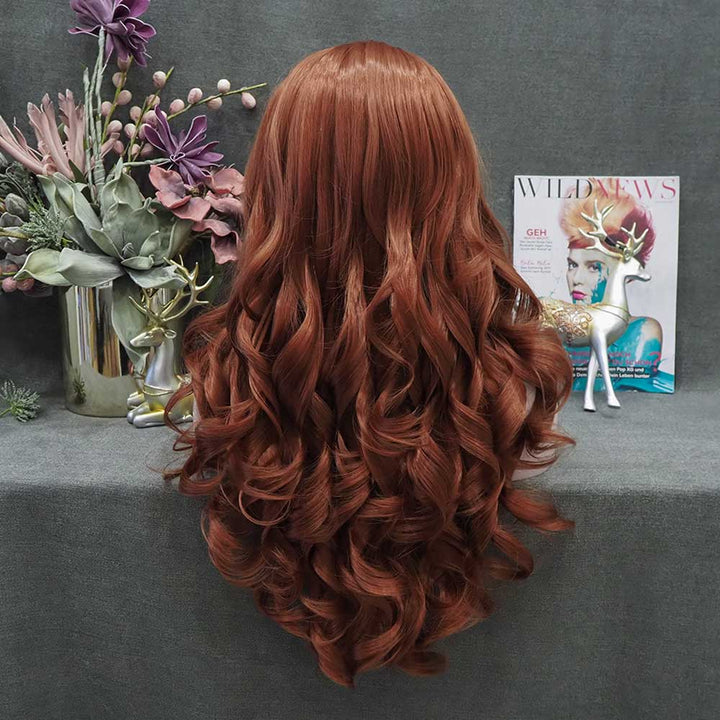 Cherry- Auburn Red Long Wavy Synthetic Lace Front Wig Imstyle - Imstyle-wigs