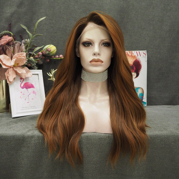 Chestnut Brown Wavy Synthetic Lace Front Wig For Daily Lolking - Imstyle-wigs