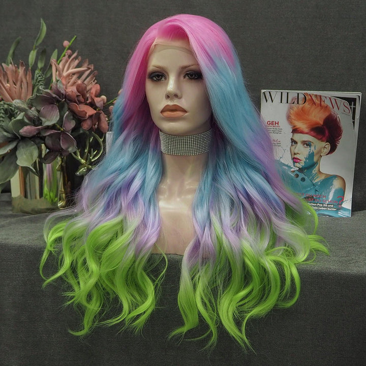 Colorful Ombre Wig Long Wavy Synthetic Lace Front Wig Cosplay Imstyle - Imstyle-wigs