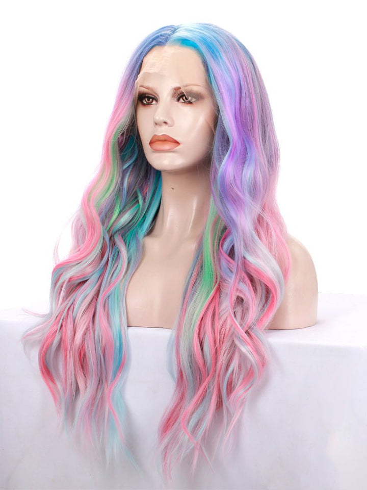 Mermaid Colorful Long Wave Syntehtic Lace Front Cosplay Wig - Imstyle-wigs