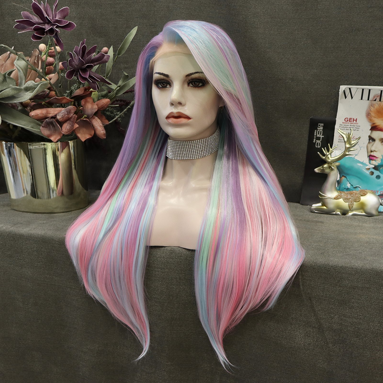 Beautiful Straight Purplish Pink Pastel Ombre Wig City Star - New Pastel Pink Ombre Noctilucent Long Synthetic  main image 3