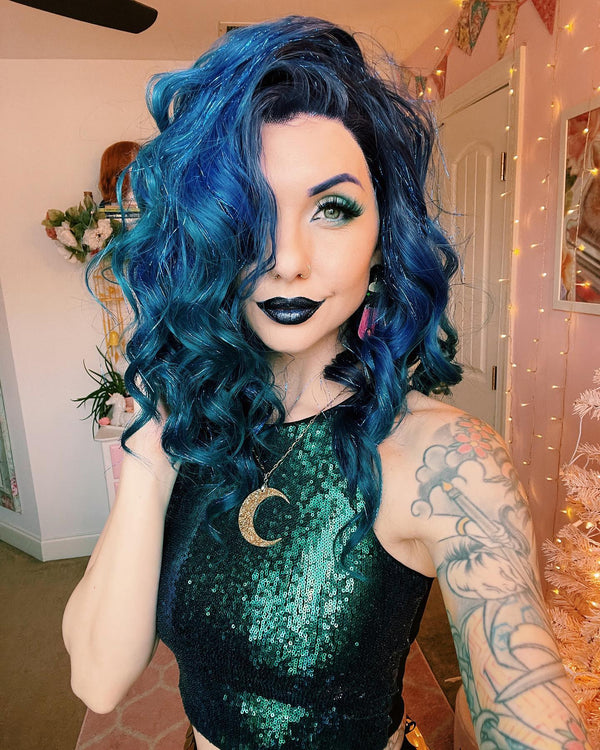 Dark Blue With Tinsel Synthetic Lace Front Wig For Women