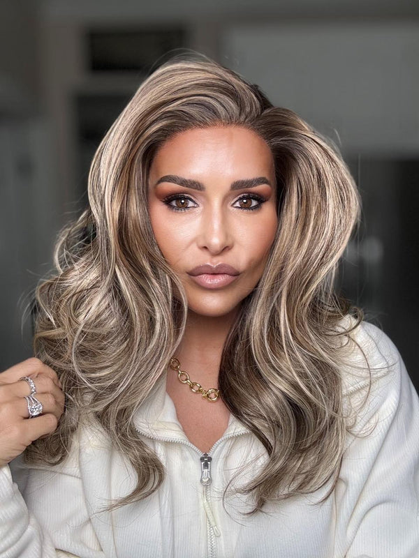 IMstyle Valerie Balayage Brunette Apricot & Blonde Highlight Natural Wavy Low Density Glueless 13*4 Free Parting Lace Front Syntehtic Wig for Daily Wear