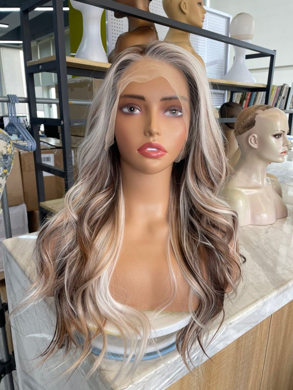 IMstyle Zaria Calico Brunette Apricot Brown Platinum Blonde Highlight Natural Wavy Glueless 13*4 Free Parting Lace Front Syntehtic Wig