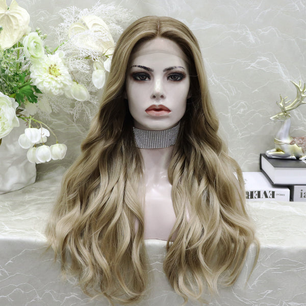 Imstylewigs 26 inches Ombre dark blonde body wavy lace wigs
