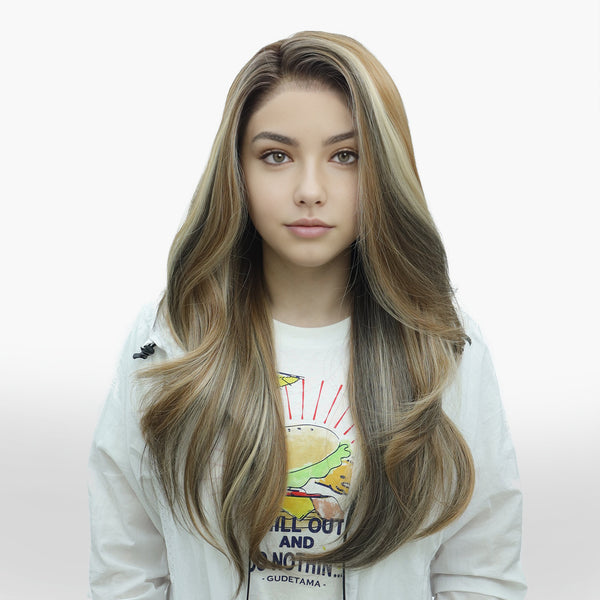 IMstyle Paige Vanilla Brunette Strawberry Blonde Highlight Silky Layered Low Density Gluless 13*4 Free Parting Lace Front Syntehtic Wig for Daily Wear