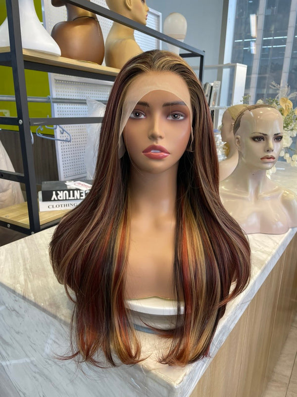 IMstyle Hattie Calico Red Brown Blonde Delicate Blend Silky Layer Glueless 13*4 Free Parting Lace Front Wig For Daily Wear