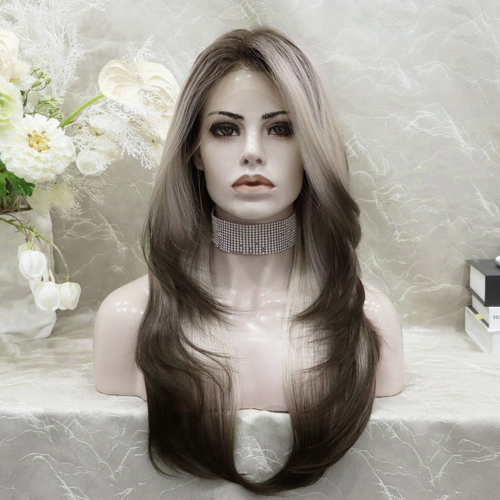 Avril Imstyle New Unique ombre blonde and Brown layer cut Daily wear 13*4 lace Front synthetic Wig - Imstylewigs