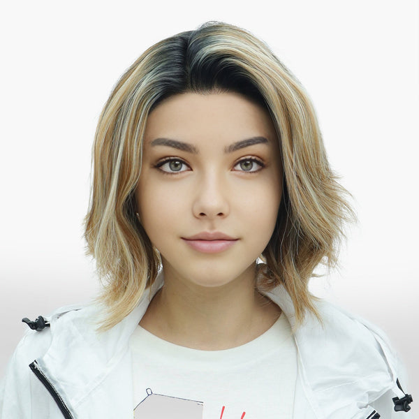 IMstyle Ada Summer Vibe Strawberry and Honey Blonde With Highlight Dark Rooting Short Hairstyle Free Parting 13*3 Lace Front Heat Friendly Sythetic Wigs for Women Daily Wear - Imstylewigs