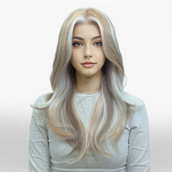 IMstyle Aria calico style grey beige blonde layer cut T - part lace front Glueless wigs TK126 - 2479 - Imstylewigs
