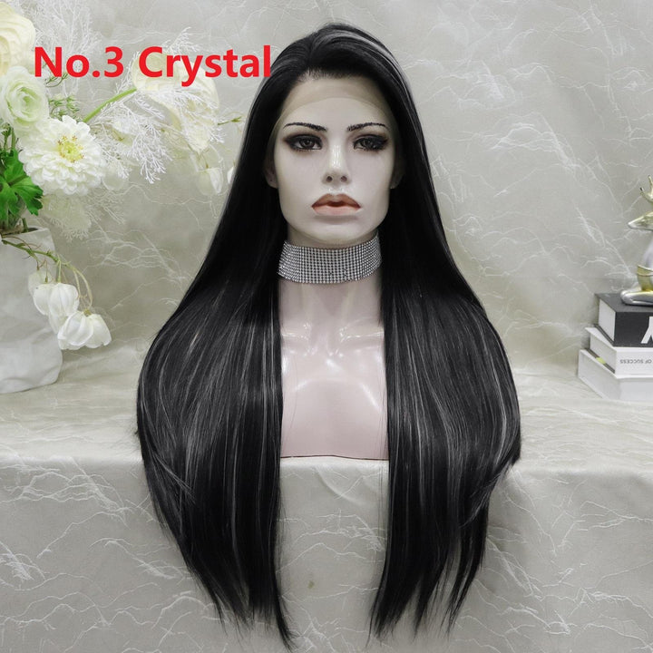 IMstyle Crystal New Long Straight Black and White Highlight Lace Front synthetic wig 13*4 Free parting - Imstylewigs