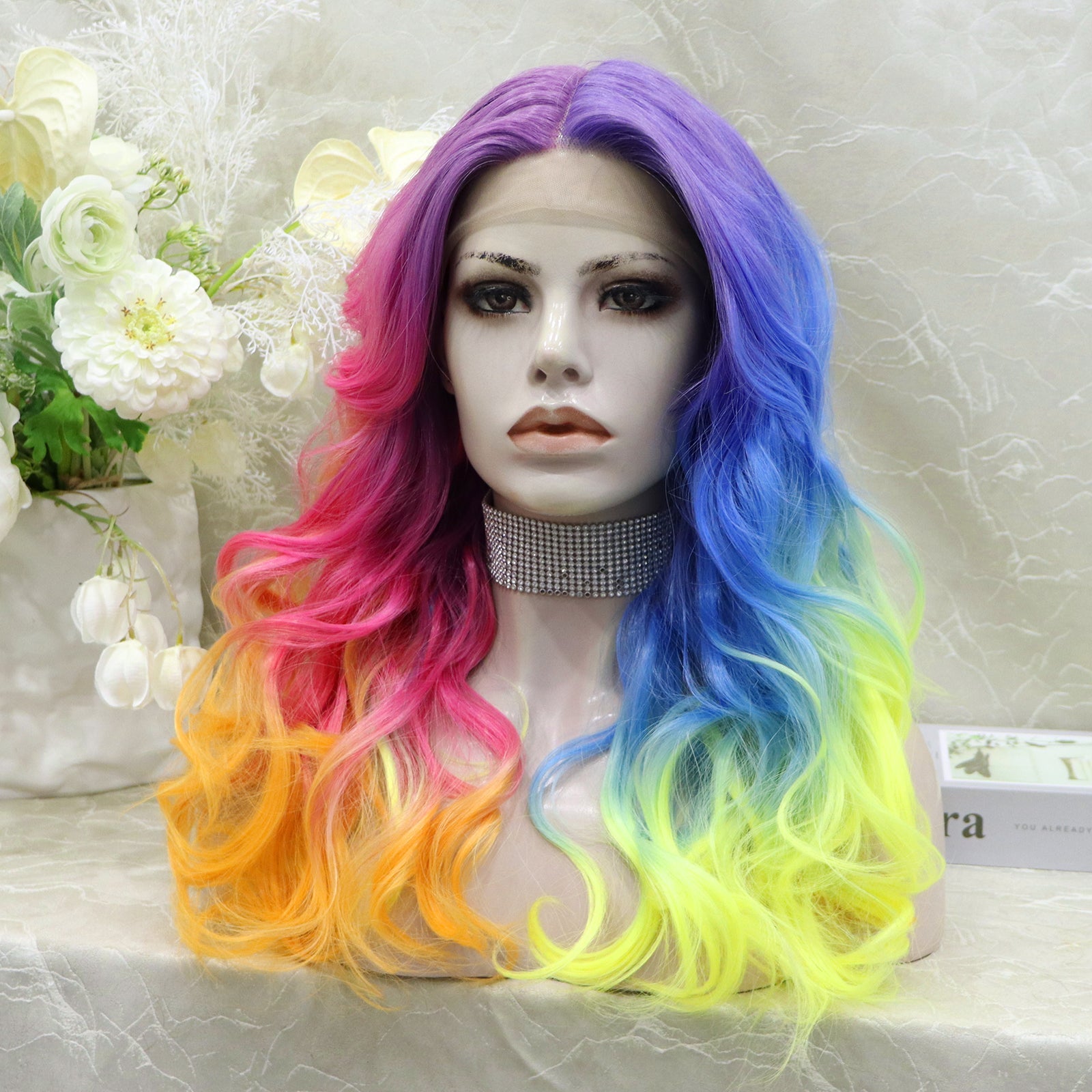 IMstyle Dazzling Rainbow colorful wigs with 22inches wavy