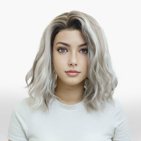 IMstyle Erin icy blonde grey with rooting water wave bob style low density 13*4 free parting lace front wigs W193 - C224 - C13X4XIU - Imstylewigs