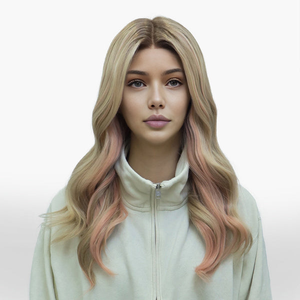 IMstyle Gemma dirty blonde with dark root pinky highlight 24 inches T part glueless lace front wigs TK112 - 2457 - Imstylewigs