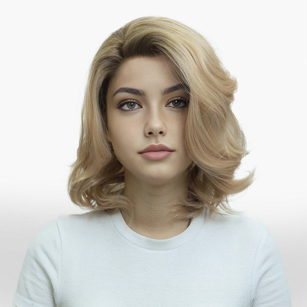 IMSTYLE honey blonde with soft rooting wavy bob 13*3 free parting lace front wigs c15 - orange - XIU - Imstylewigs