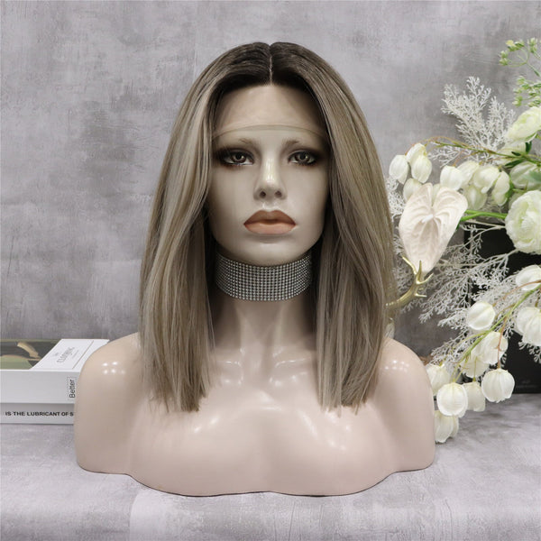 IMstyle Hope Bob cut blonde with dark root T-part lace front wigs daily - Imstylewigs