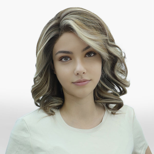 IMstyle Lacey Ash Blonde Brown Highlight Old Money Coloring Wavy Bob Hairstyle Free Parting Glueless 13*4 Lace Front Wigs Heat Friendly Synthetic Wig for Women Daily Wear - Imstylewigs