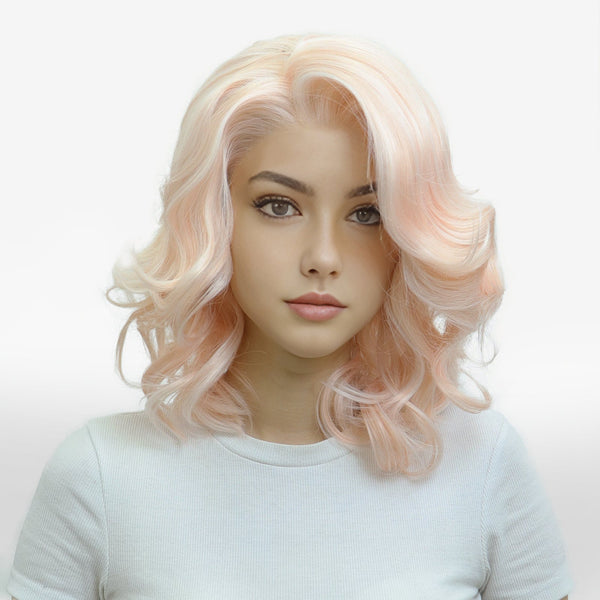 IMstyle Marilyn 13*3 lace front Peachy pink color bouncy curl bob style free parting lace front wig K309 - C239 - C13x3UXIU - Imstylewigs