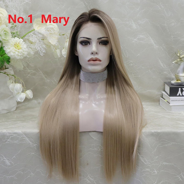 IMstyle Mary New Long Straight blonde with dark rooting Lace Front synthetic wig 13*4 Free parting (Copy) - Imstylewigs