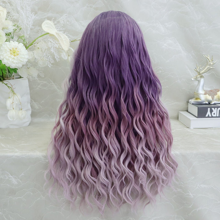 IMstyle New Arrival Fiona 13*2 Free part Low density Big volum 26 inches Curly Purple Ombre Color Gluless Pre pluck Lace Front Synthetic wig Party Daily K302 - 3T006 - F - Imstylewigs
