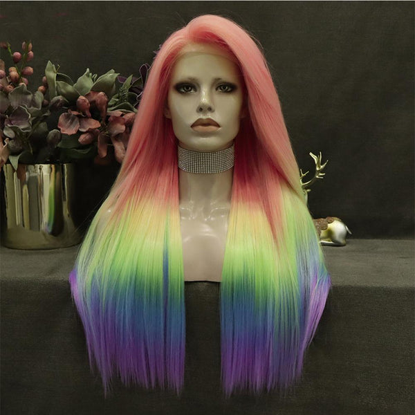 IMstyle new rainbow Morning Color Wigs | Lace Long Straight Wigs | Synthetic Wigs | 26 inch | Daily DIY | Holiday Headwear - Imstylewigs