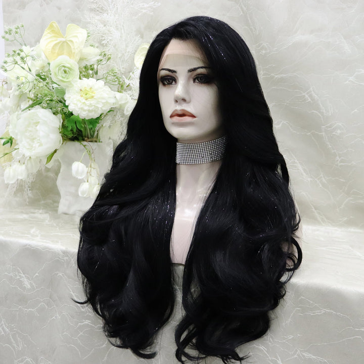 Imstyle New Tinsel Jet Black layer Cut Butterfly bands lace Front wig 13*2 26inches Party wig - Imstylewigs