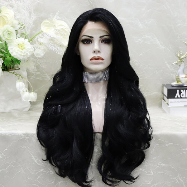 Imstyle New Tinsel Jet Black layer Cut Butterfly bands lace Front wig 13*2 26inches Party wig - Imstylewigs