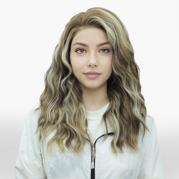 imstyle Pearl loose water wavy with brown and blonde highlight free parting(13*4) 28 inches lace front wig - Imstylewigs