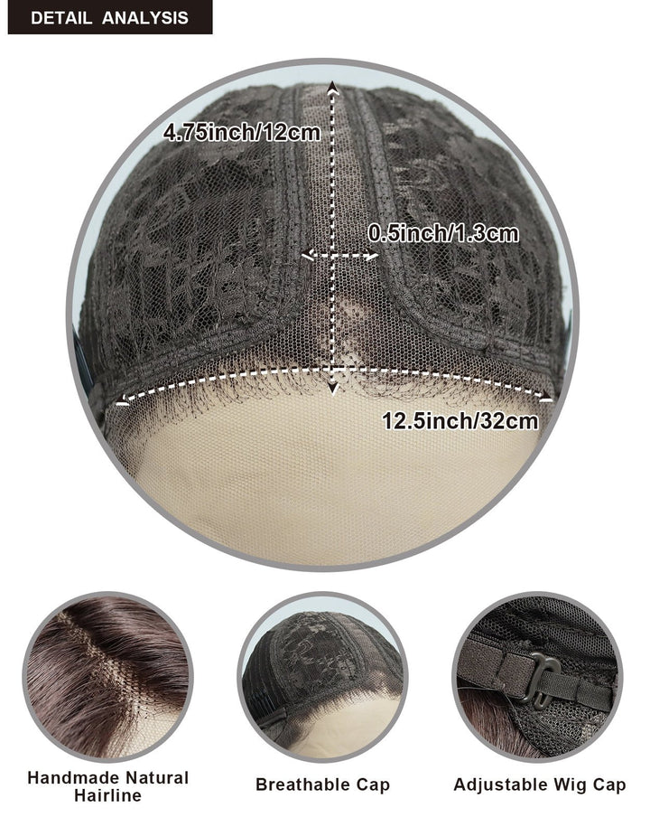 IMstyle Rita Short Bob Hairstyle Natural Brown Highlight Glueless Low Density Wavy 13*4 / T - part Lace Front Wig - Imstylewigs