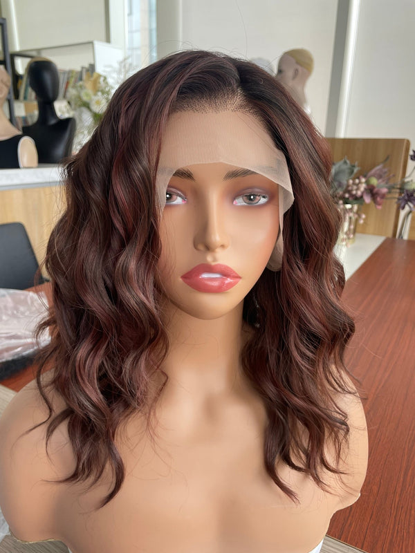IMstyle Rory Dark Chestnut Brown with Auburn Highlight 13*4 Lace Front Shoulder Length Short Style Natural Wavy Curly Syntehtic Wig Old money Collection - Imstylewigs