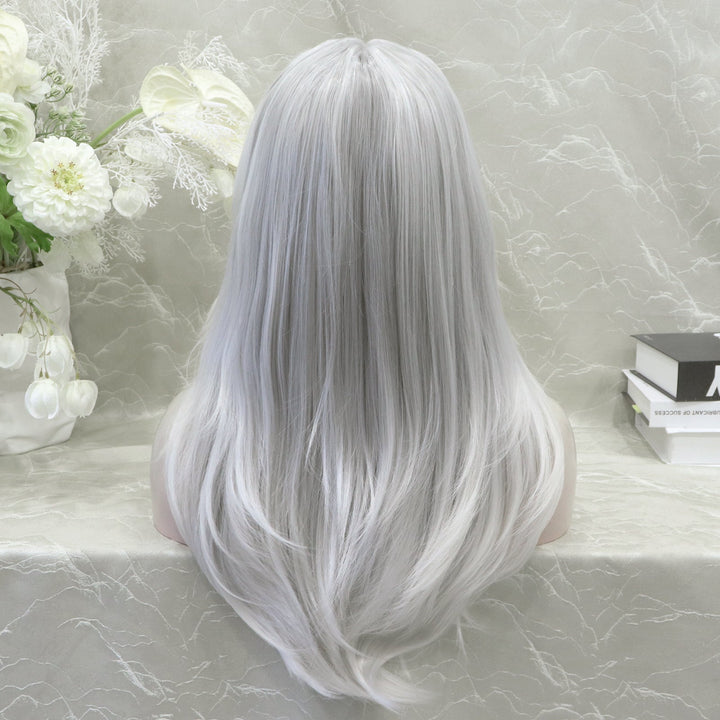 IMSTYLE Silvery Grey highlight Layer cut T part Glueless Lace Front Synthetic Wig - Imstylewigs