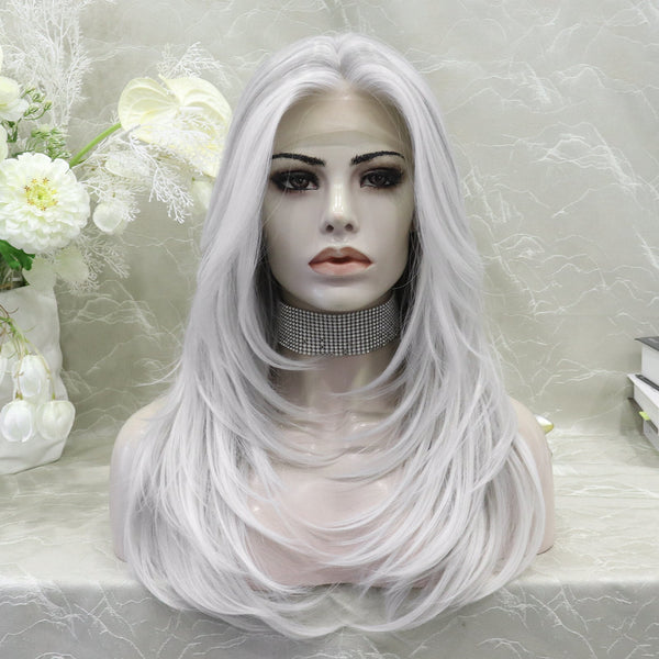 IMSTYLE Silvery Grey highlight Layer cut T part Glueless Lace Front Synthetic Wig - Imstylewigs