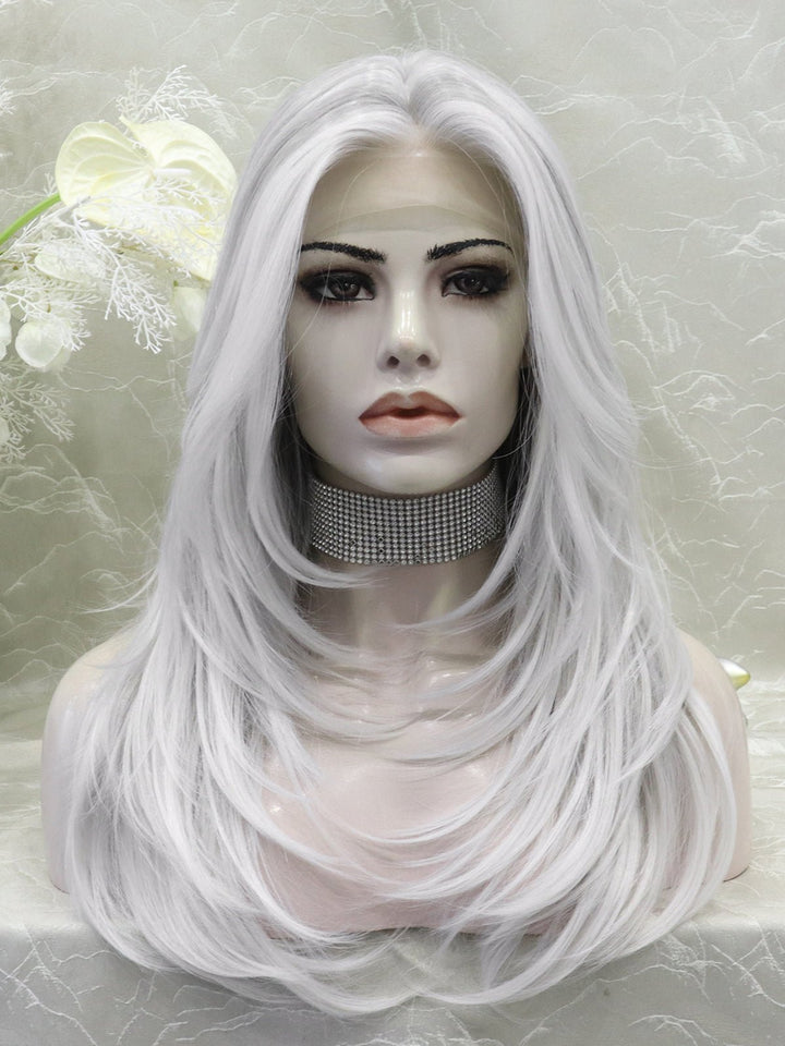 IMSTYLE Silvery Grey highlight Layer cut T part Glueless Lace Front Synthetic Wig - Imstylewigs