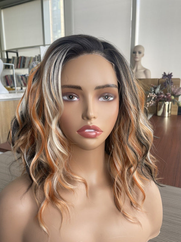 IMstyle Tiana Ginger Blonde Highlight Brown 13*4 Lace Front Shoulder Length Short Style Natural Wavy Curly Syntehtic Wig Old money Collection N17 - 2486 - C13X4 - Imstylewigs