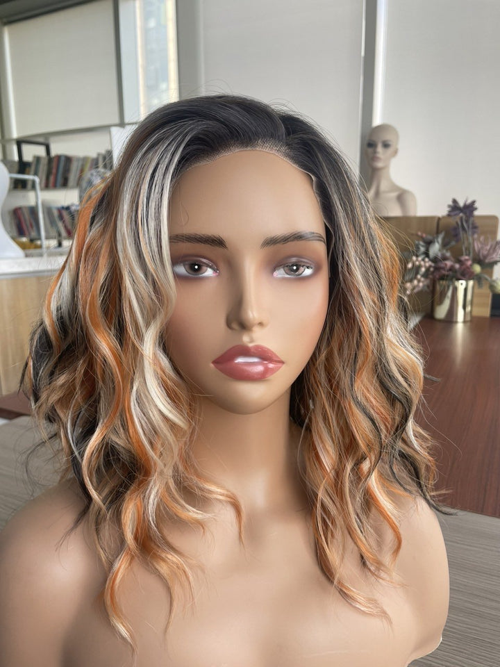 IMstyle Tiana Ginger Blonde Highlight Brown 13*4 Lace Front Shoulder Length Short Style Natural Wavy Curly Syntehtic Wig Old money Collection N17 - 2486 - C13X4 - Imstylewigs