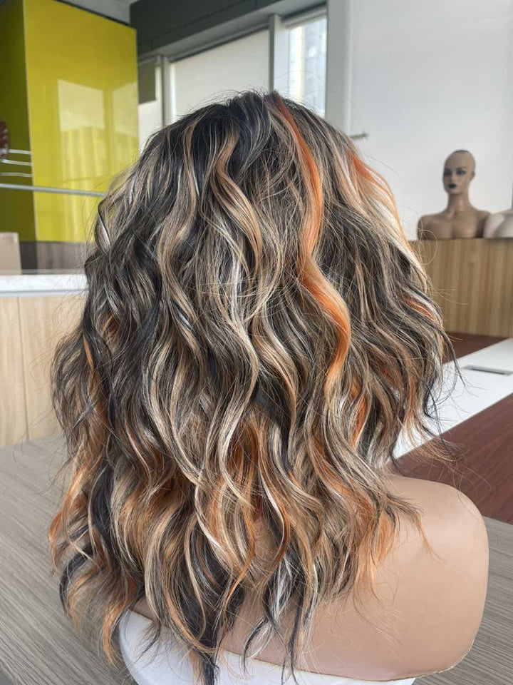 IMstyle Tiana Ginger Blonde Highlight Brown 13*4 Lace Front Shoulder Length Short Style Natural Wavy Curly Syntehtic Wig Old money Collection N17 - 2486 - C13X4 - Imstylewigs