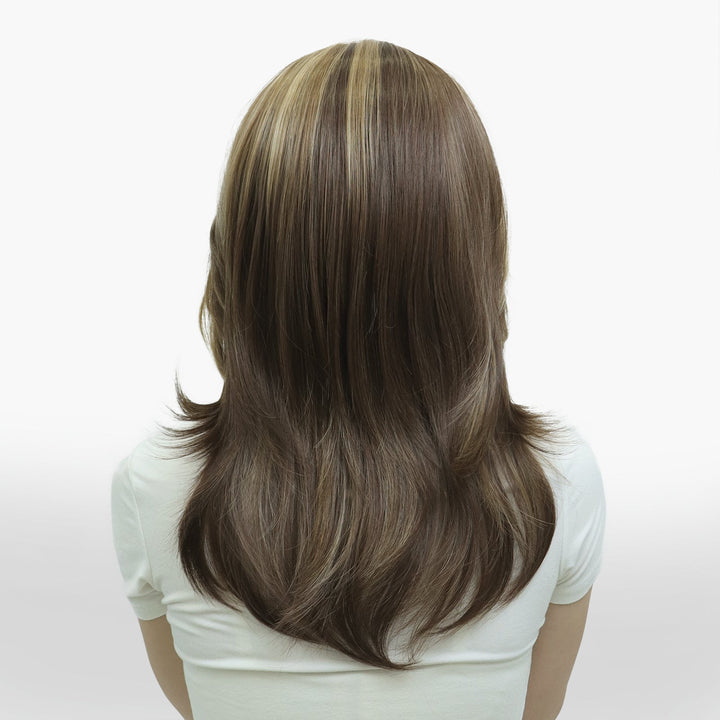 IMstyle Zoya Brunette Brown with Warm Blonde Highlight Layer Cut Wavy Style Free Parting Glueless 13*3 Lace Front Wigs Heat Friendly Synthetic Wig for Women Daily Wear - Imstylewigs