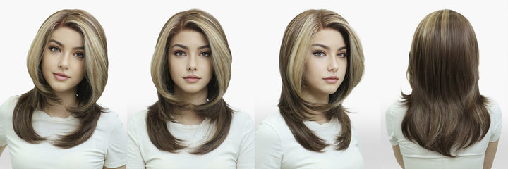 IMstyle Zoya Brunette Brown with Warm Blonde Highlight Layer Cut Wavy Style Free Parting Glueless 13*3 Lace Front Wigs Heat Friendly Synthetic Wig for Women Daily Wear - Imstylewigs