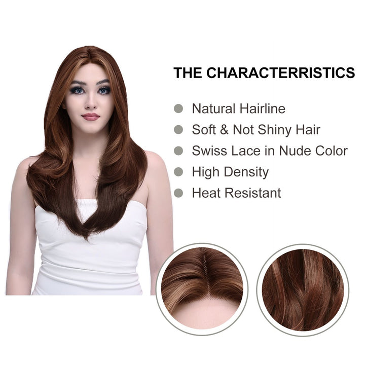 Imstylewigs - Kat - 26 inches chestnut brown wavy lace wigs - Imstylewigs