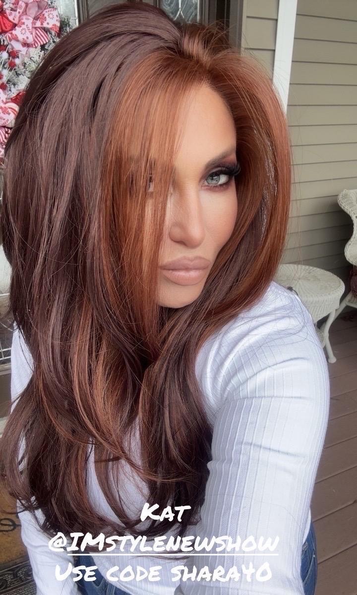 Imstylewigs - Kat - 26 inches chestnut brown wavy lace wigs (Shara) - Imstylewigs