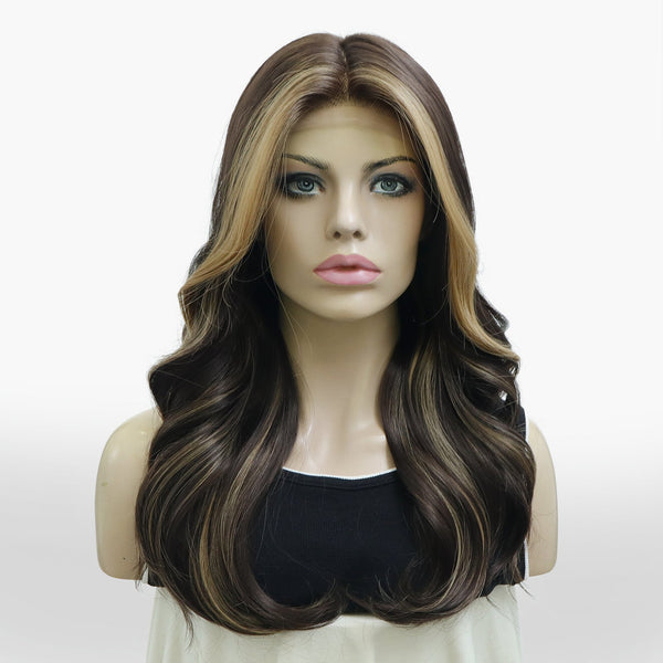 Imstylewigs - Lia - 22 inches Skunk stripe Highlight dark brown body wavy lace wigs (Sharacollection) - Imstylewigs