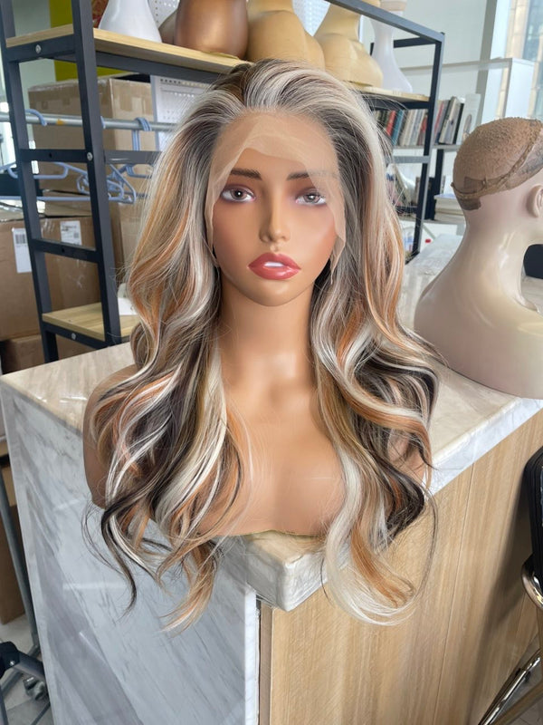 IMstyle Molly Calico Brunette Ginger Platinum Blonde Highlight Natural Wavy Glueless 13*4 Free Parting Lace Front Syntehtic Wig