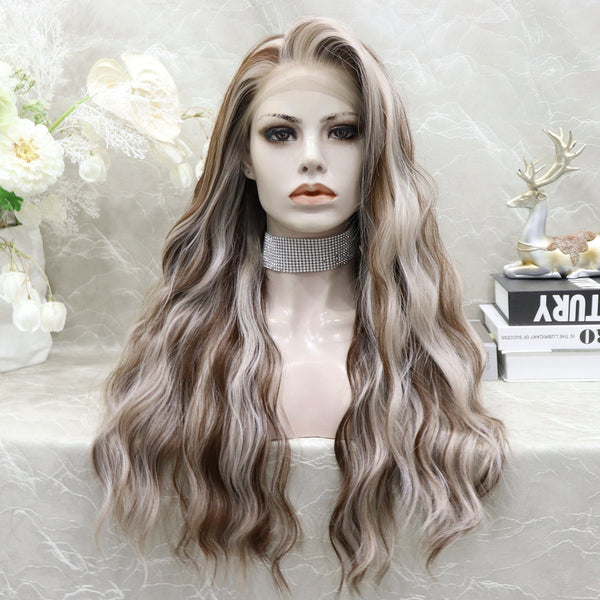 Tosha Imstyle New Blonde and Brown highligh Curly 26inches 13*4 Free Parting lace Front wig - Imstylewigs