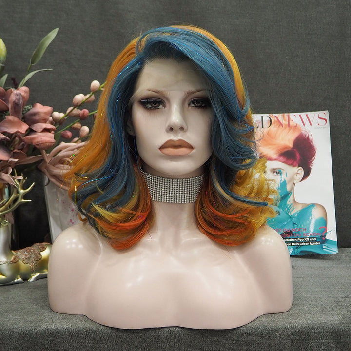 Annabelle - Blue-Blonde Orange Red with Tinsel Synthetic Lace Front Wig - Imstyle-wigs