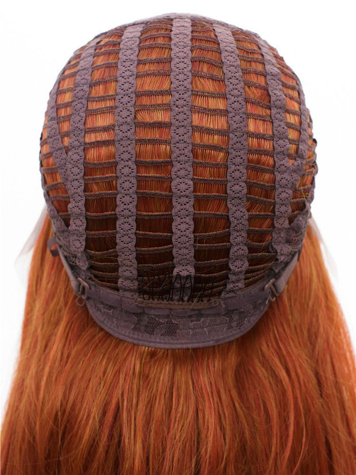 Auburn Orange Ginger Wave Long Synthetic Lace Fornt Wig - Imstyle-wigs